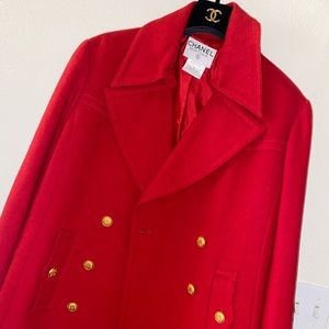 Vintage Chanel mid length 1996 96A CHANEL CC Logo Gold Button Coat